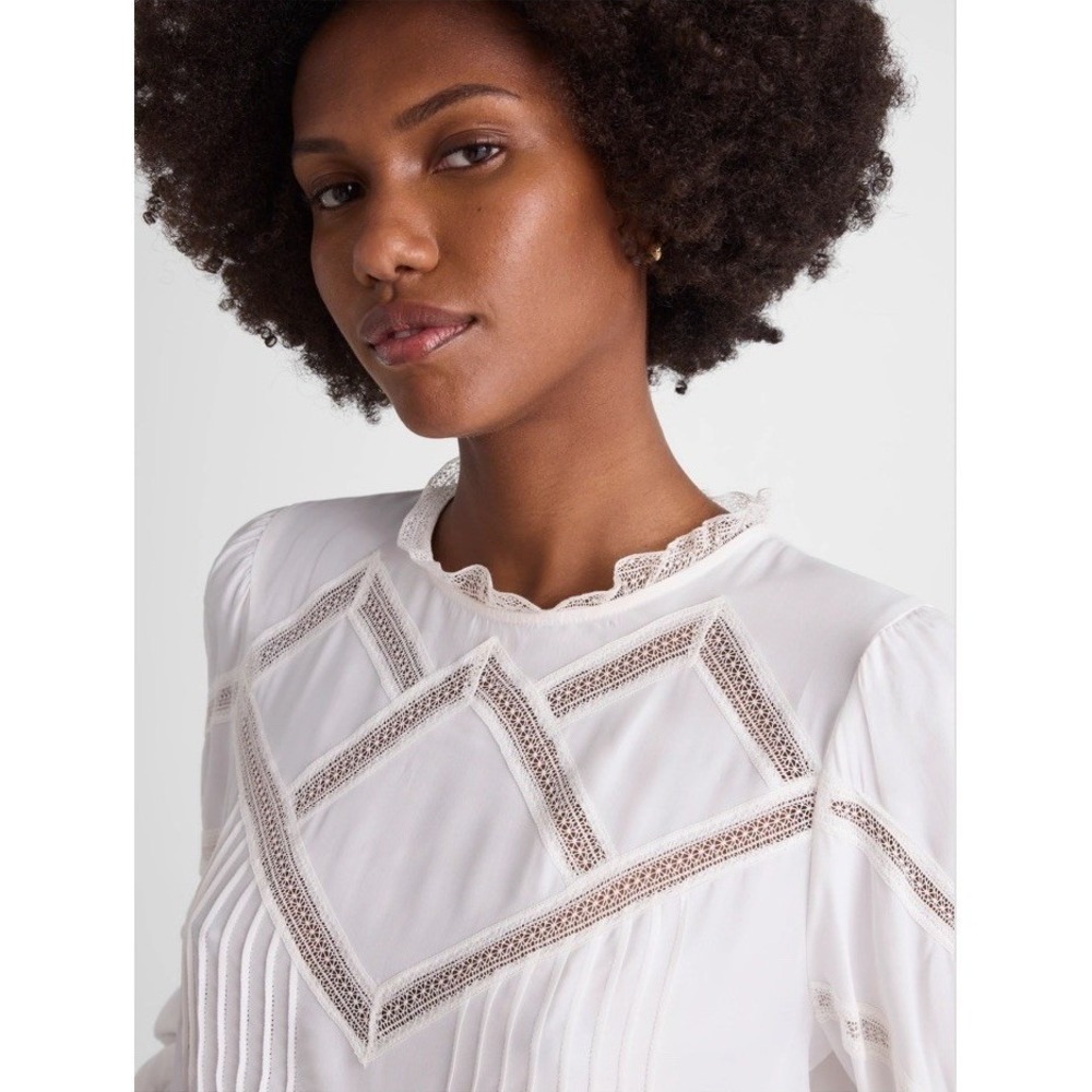 Madewell NWT Lace Insert Mock neck Top White Cream Size Small Silky - Picture 3 of 12
